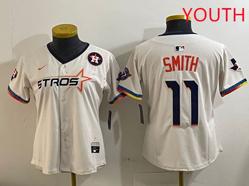 Youth Houston Astros 11 Smith Cream Fourth generation Joint Name Nike 2025 MLB Jersey style 6